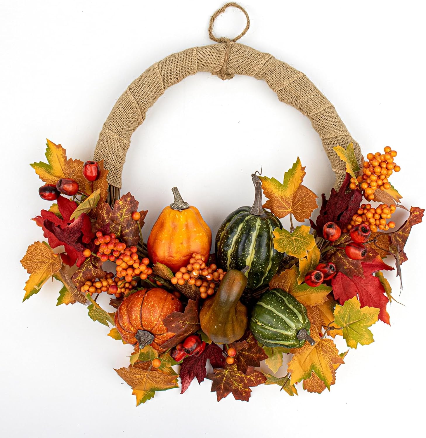 LLZLL 20 Inch Autumn Wreath with Pumpkins Berries Leaves