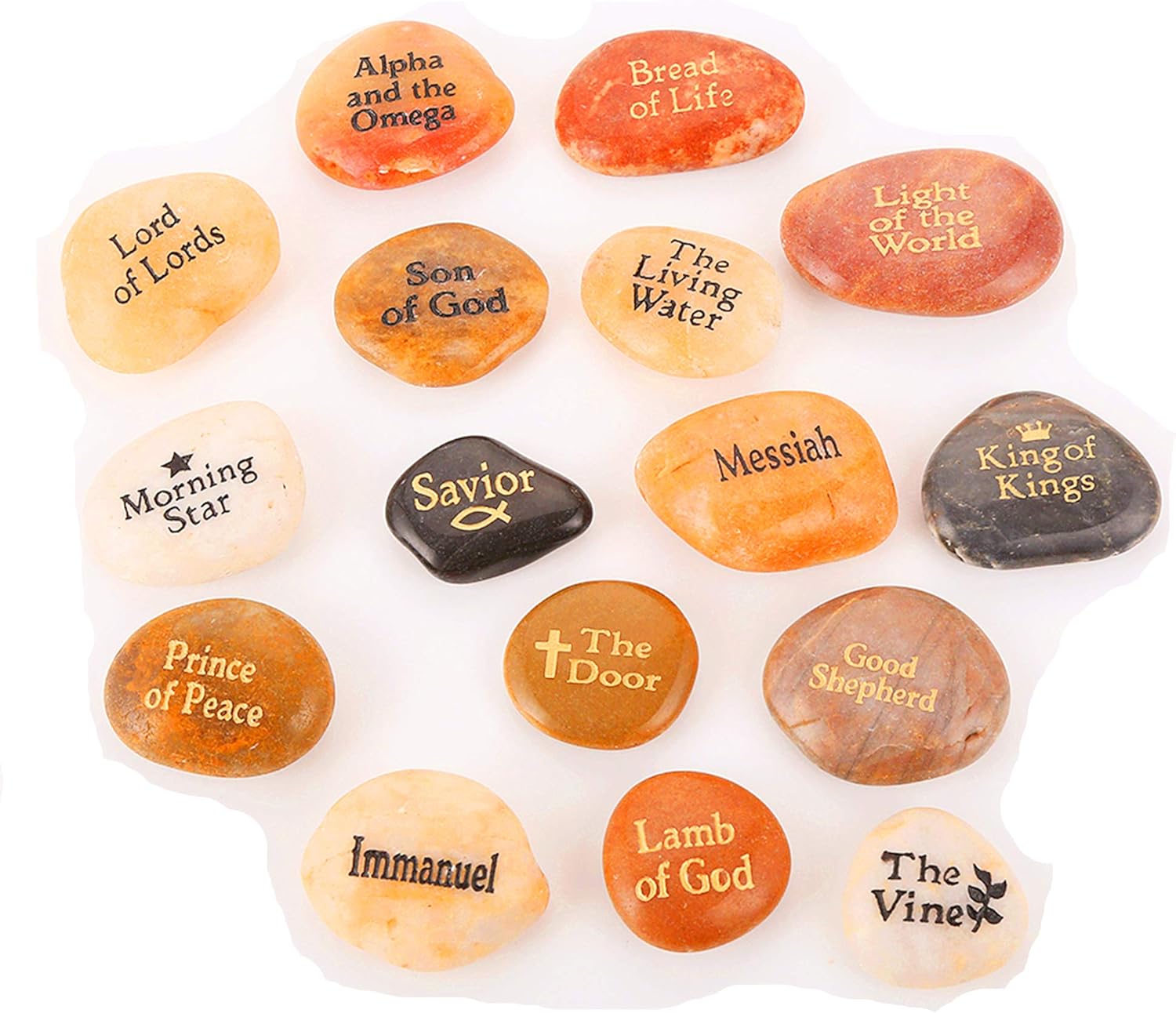 16PCS Engraved Names of Jesus Christ on Natural Stones