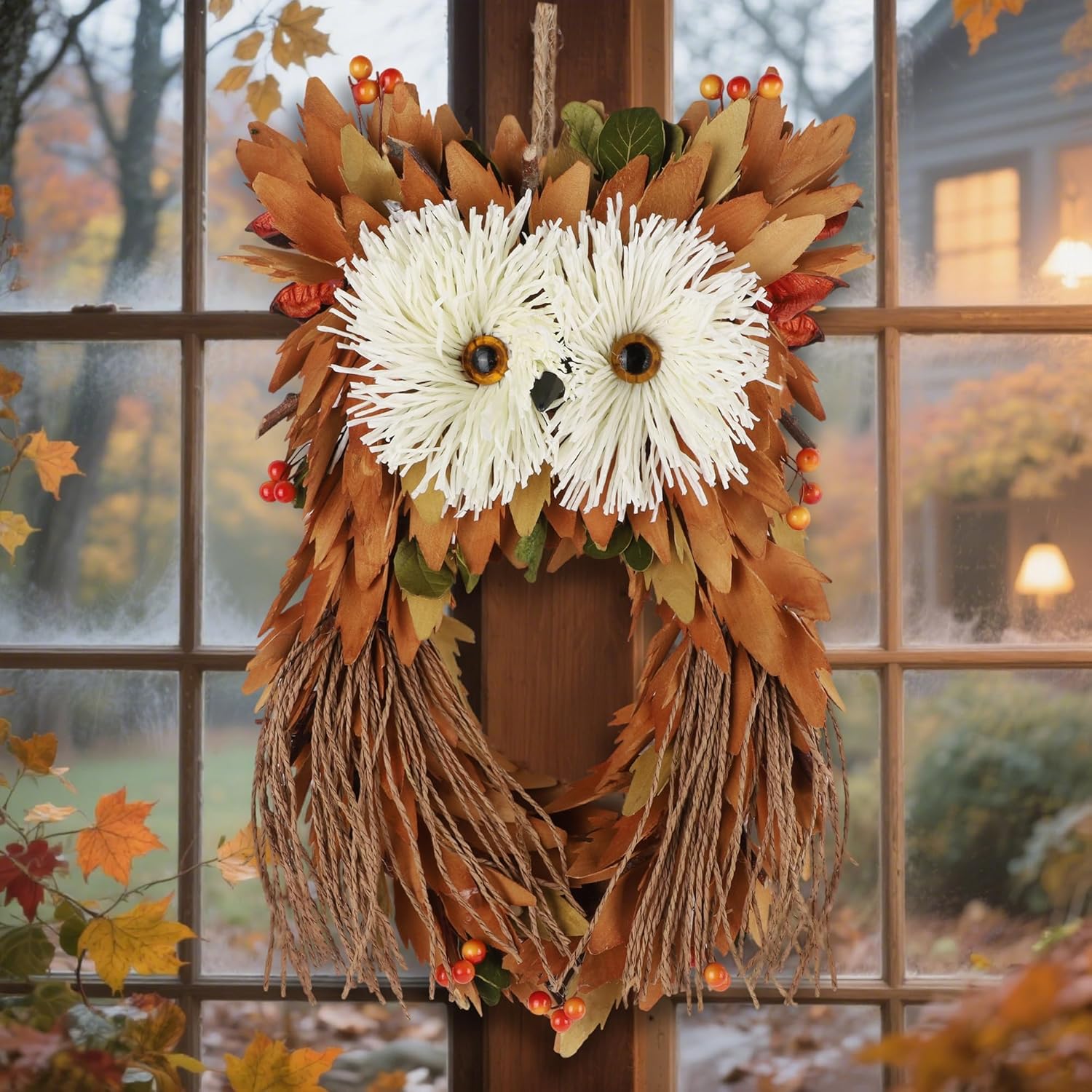 Winemana Fall Wreath with Owl and Berries