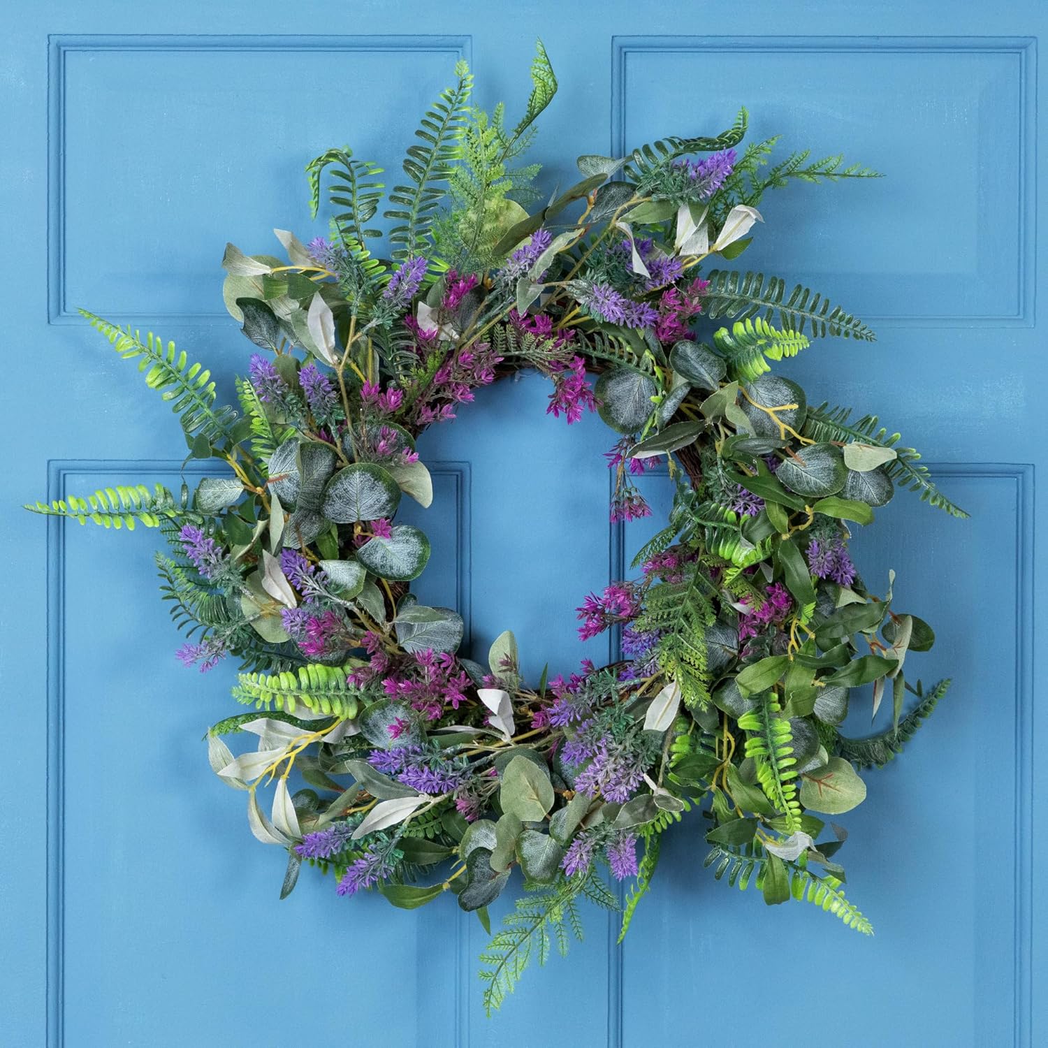 Northlight Lavender Mixed Foliage Artificial Wreath 22 Inch Purple Green