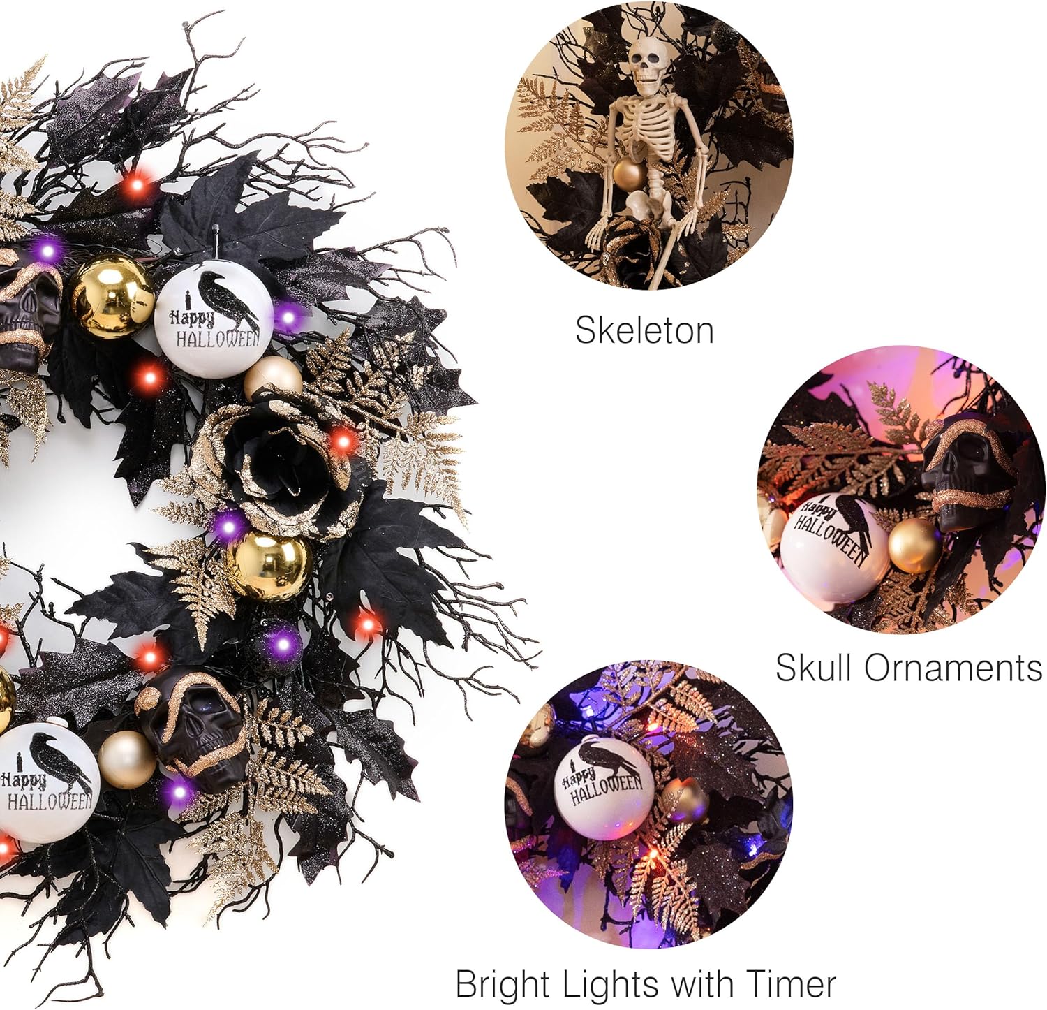 DecorbyHannah Collapsible Halloween Door Wreath with LED Light