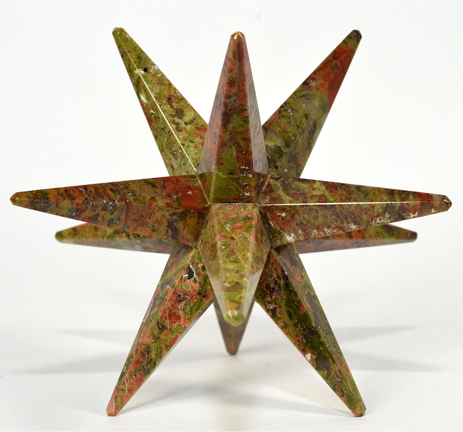 HC Set 34 Inch Unakite 12 Point Merkaba Star with Clear Quartz Cabochon