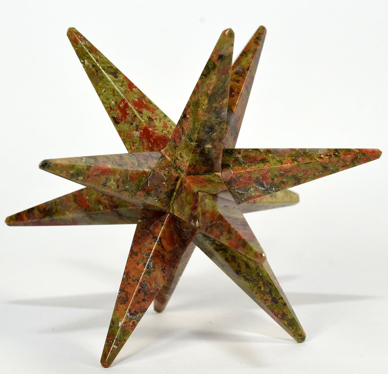HC Set 34 Inch Unakite 12 Point Merkaba Star with Clear Quartz Cabochon