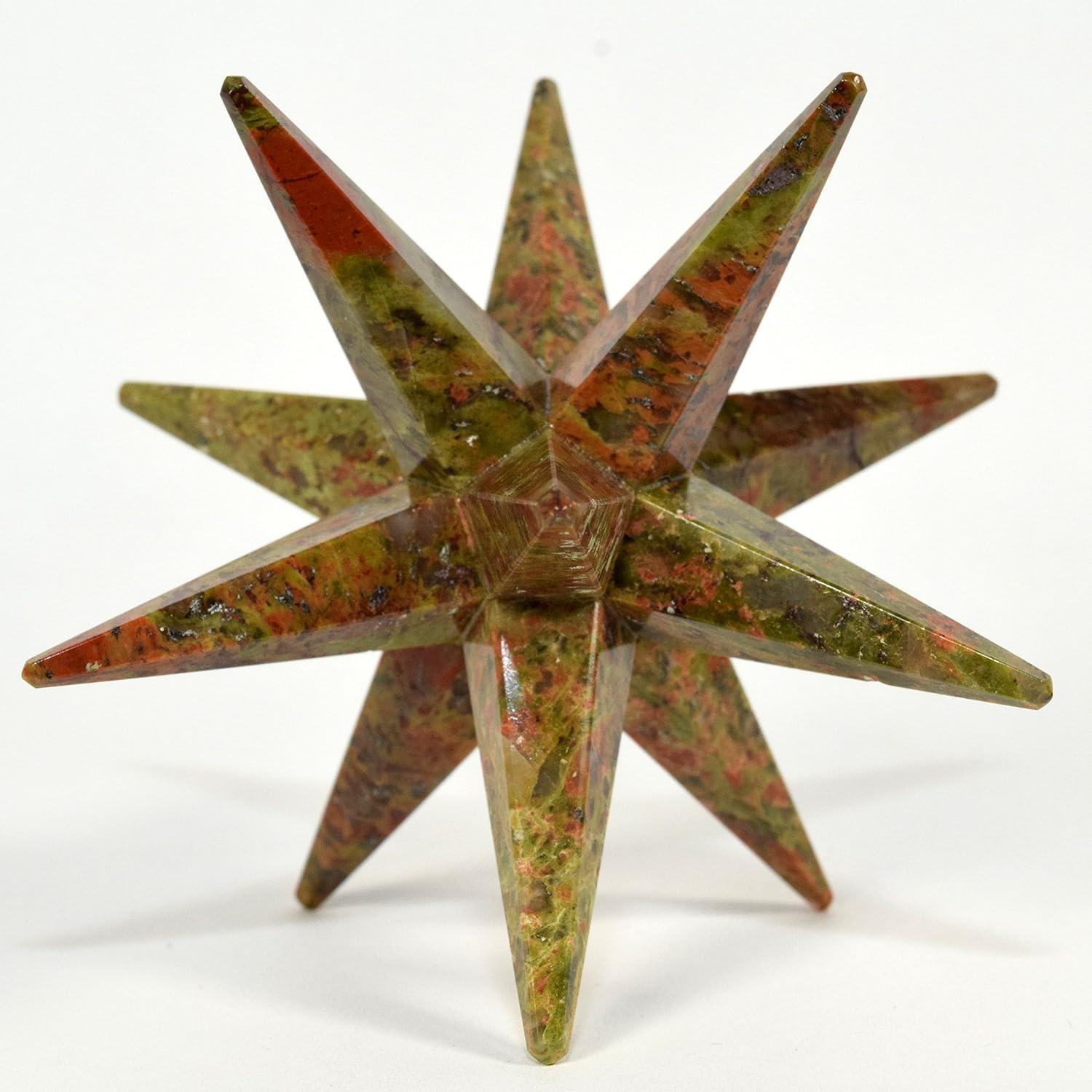 HC Set 34 Inch Unakite 12 Point Merkaba Star with Clear Quartz Cabochon