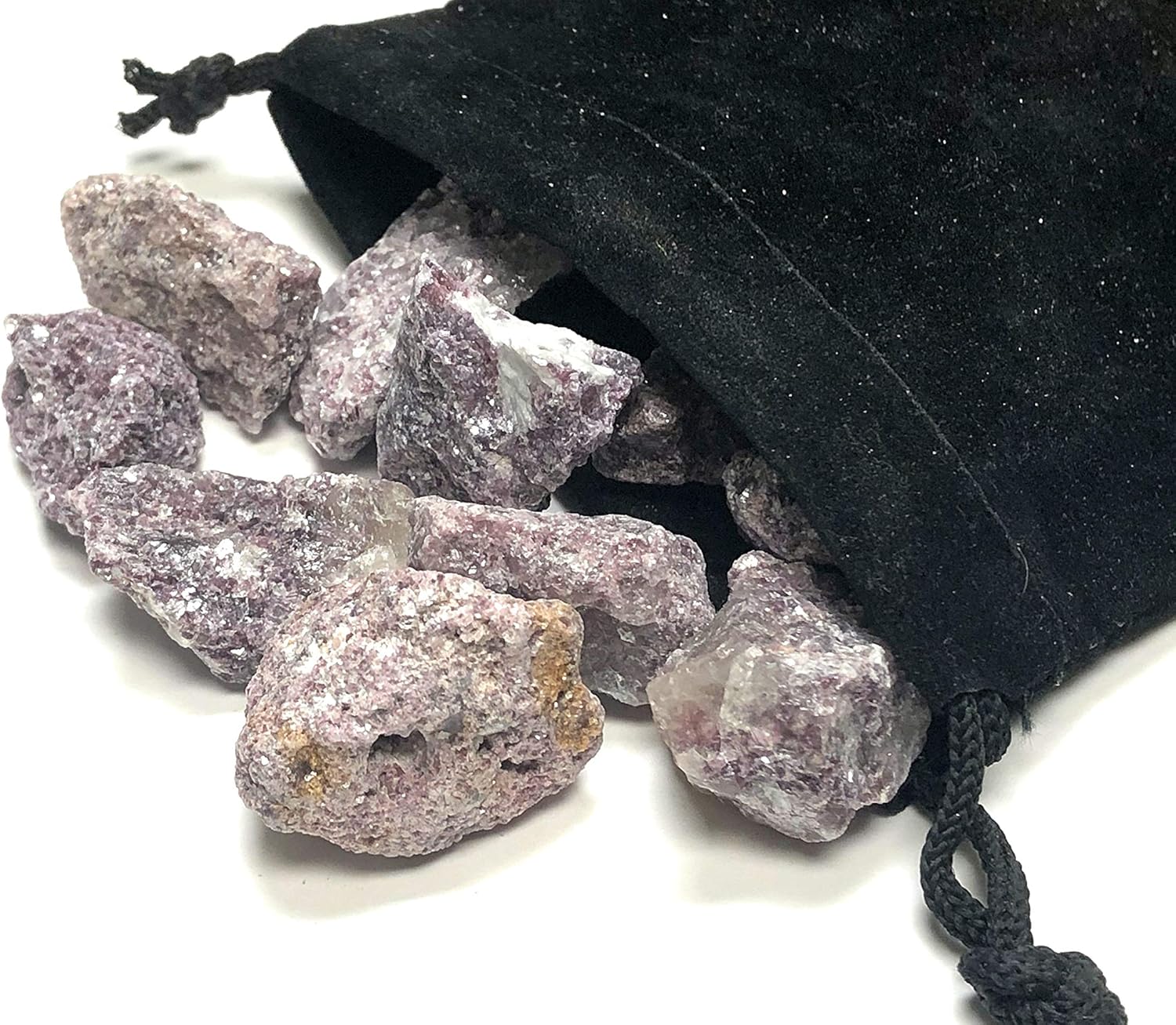Rough Natural Lepidolite Stones with Velvet Bag - 1 Inch