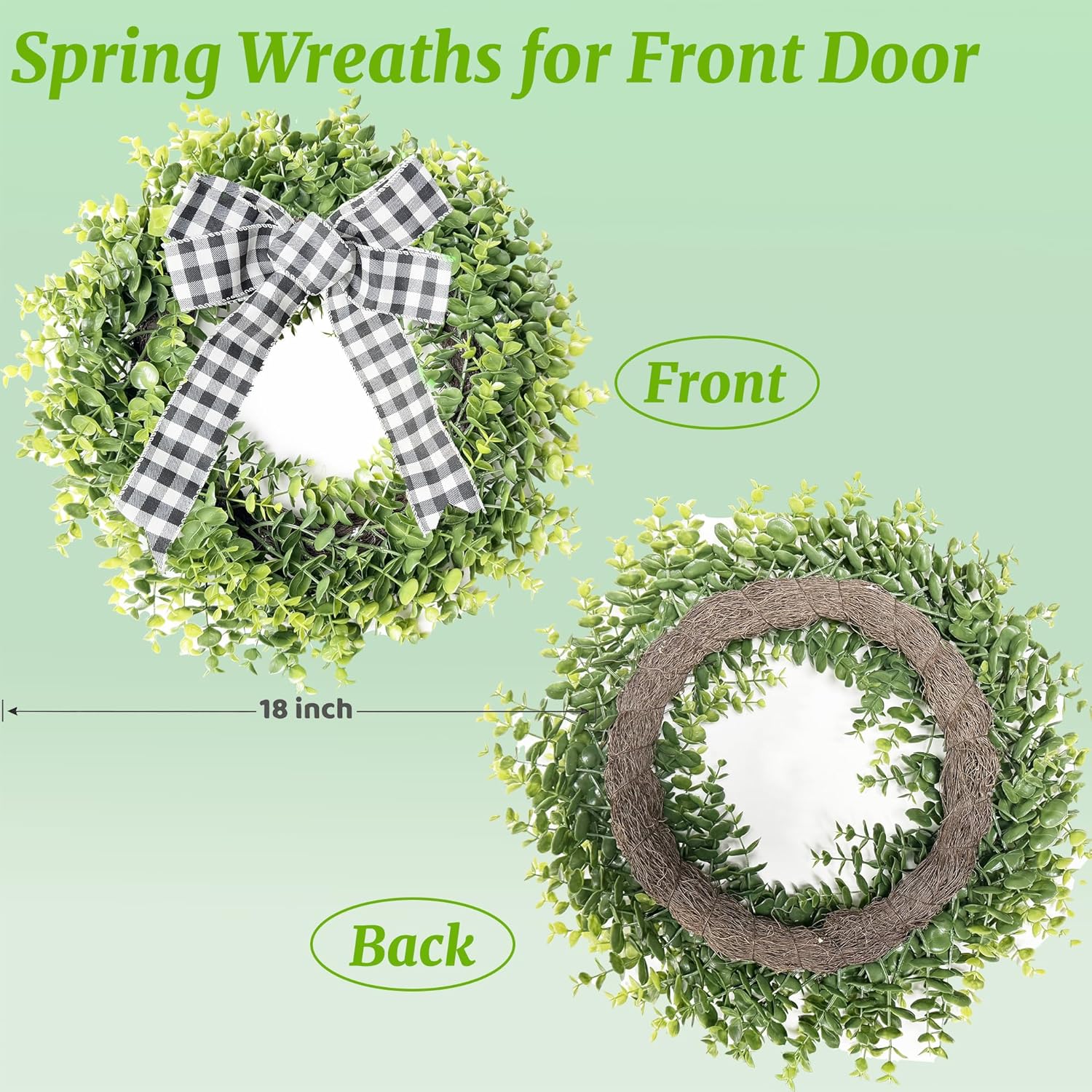 Artificial Green Boxwood Wreath with Buffalo Plaid Bow and LED Lights