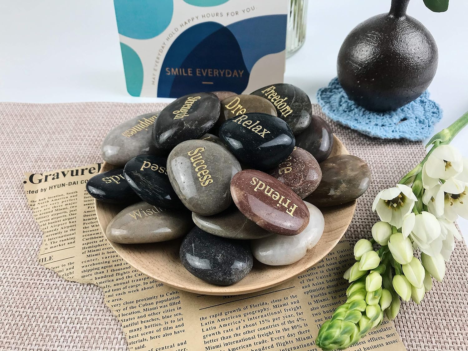 24pcs Engraved Inspirational River Stones Gift Set