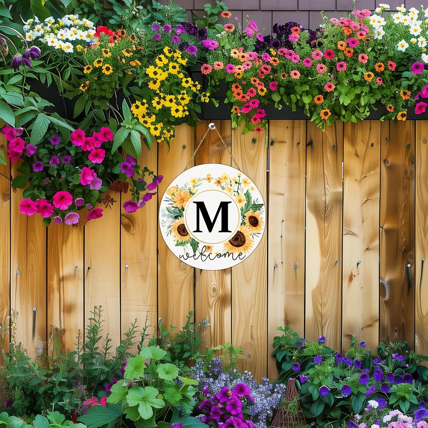 Sunflower Monogram Letter M Wreath for Front Door