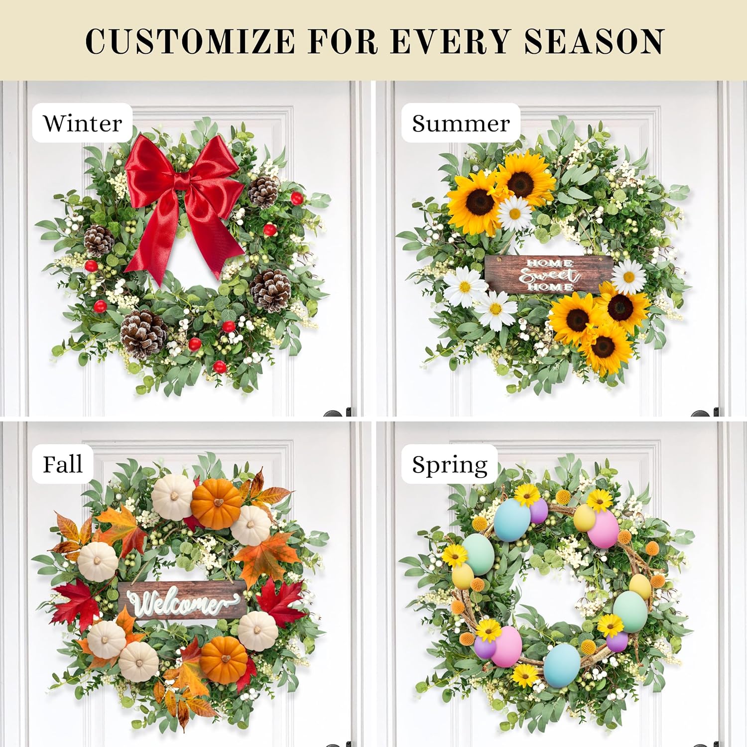 Artificial Eucalyptus Wreath with Berries 24 Inches