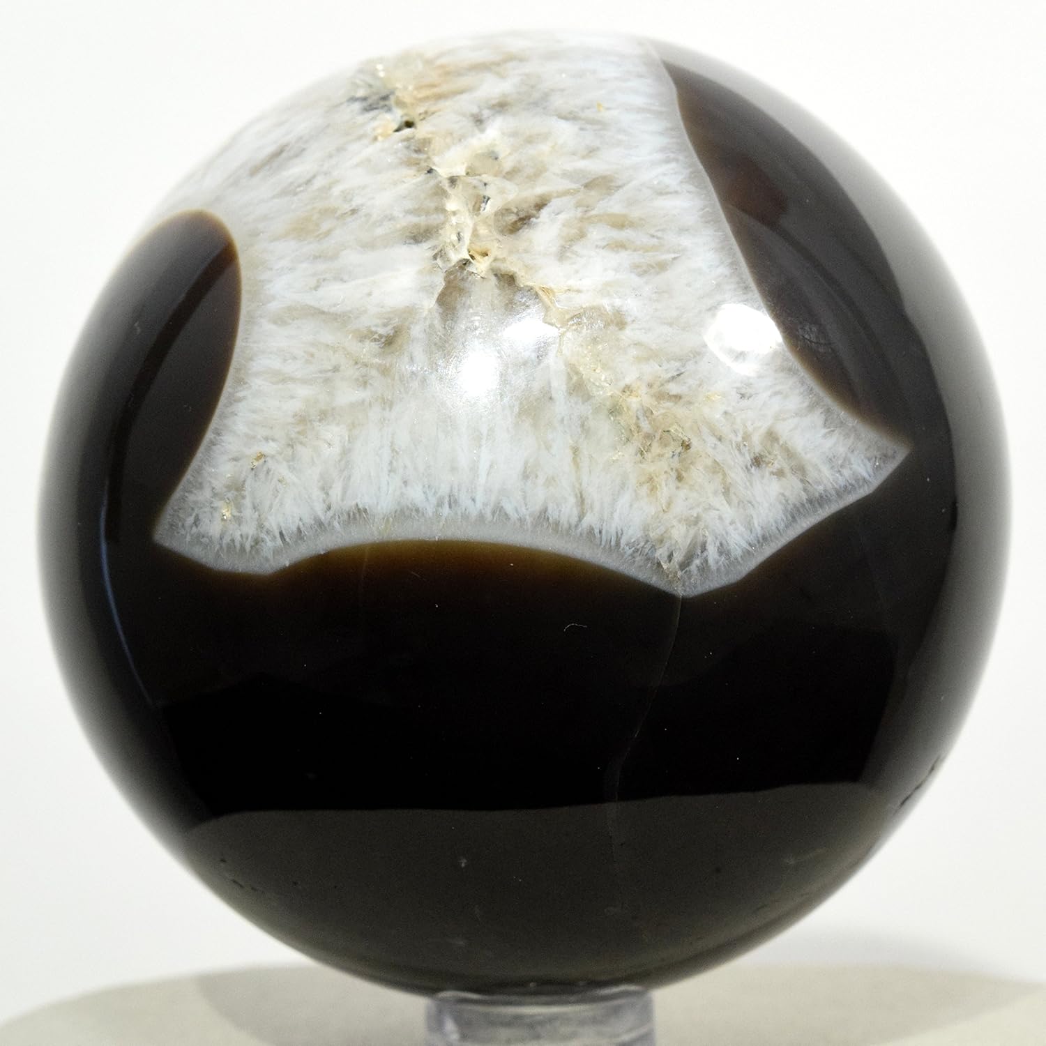 HQRP 67mm White Black Agate Sphere Decor Stone with Stand