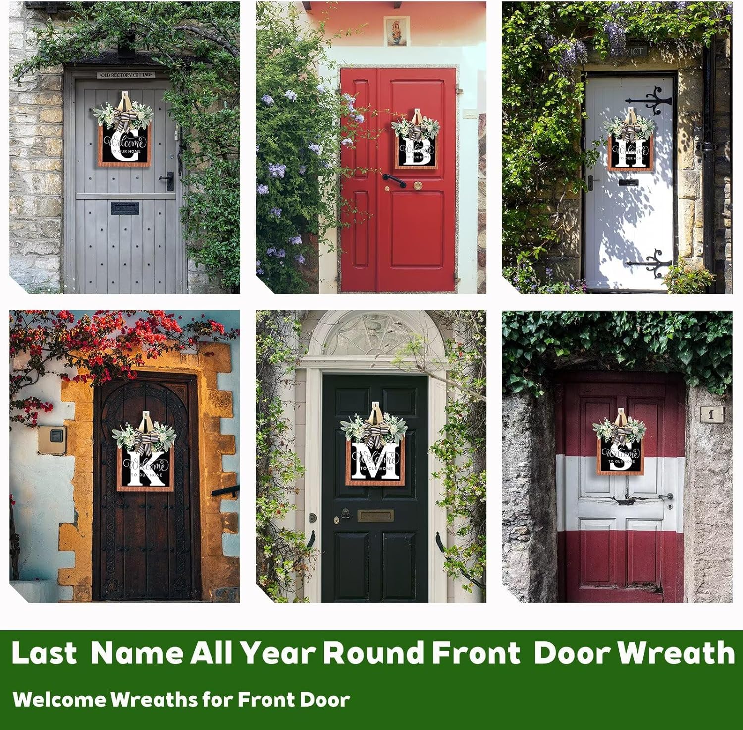 Custom Last Name Door Wreath 14 Inch Farmhouse Style