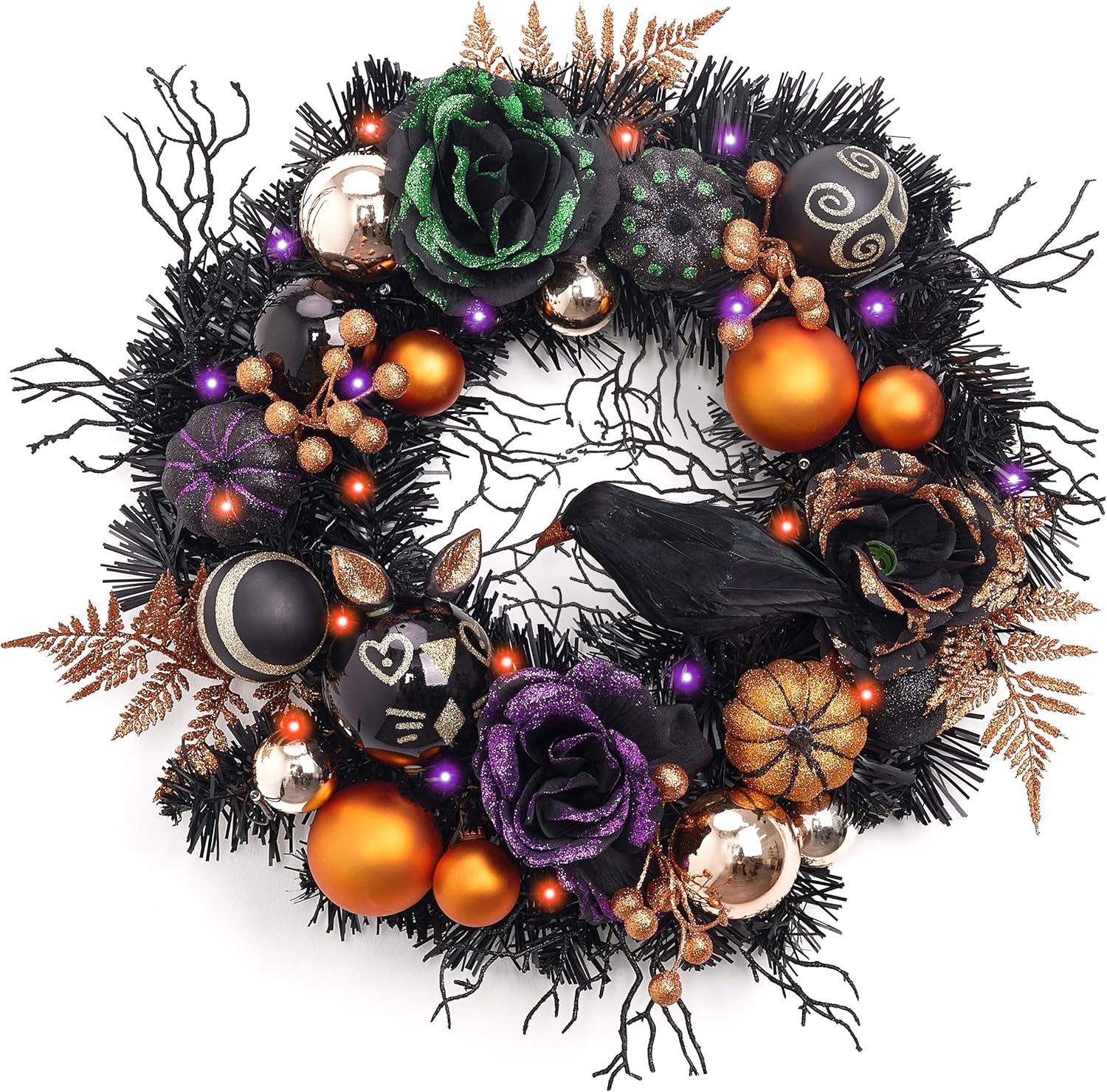 Valery Madelyn 18 Inch Halloween Wreath with Lights for Front Door