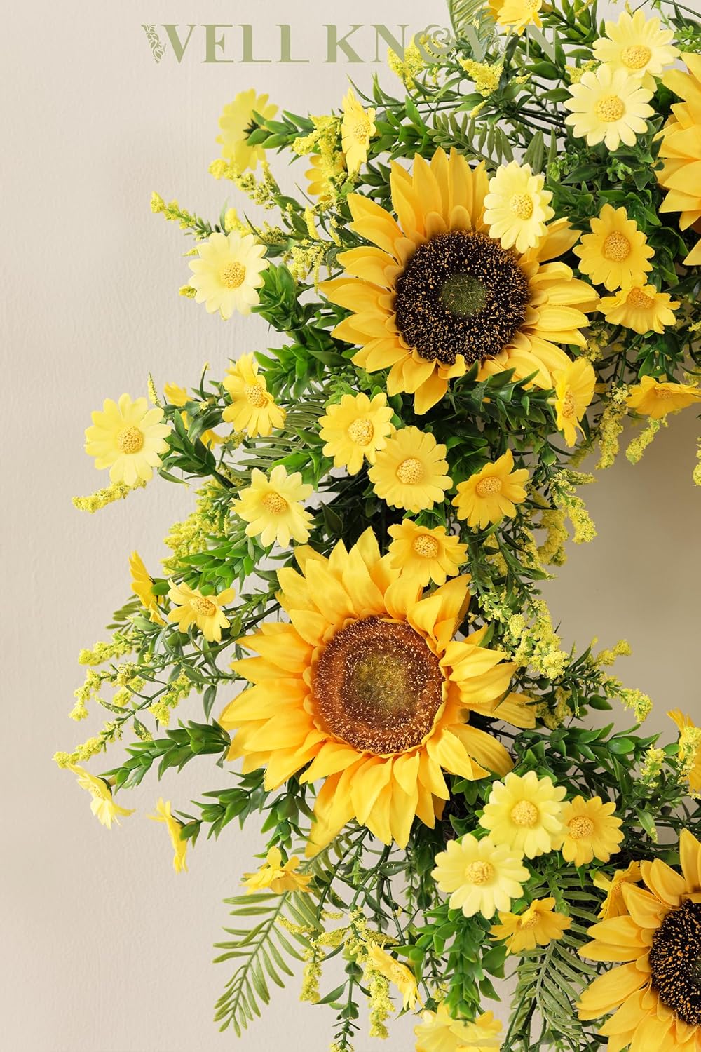 21 Inch Yellow Silk Sunflower Wreath for Front Door