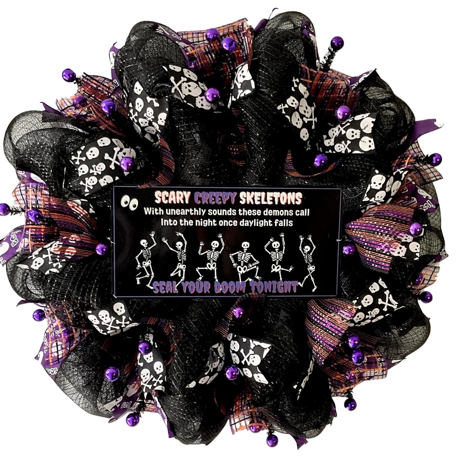 Scary Creepy Skeletons Halloween Wreath 24 or 28 Inches