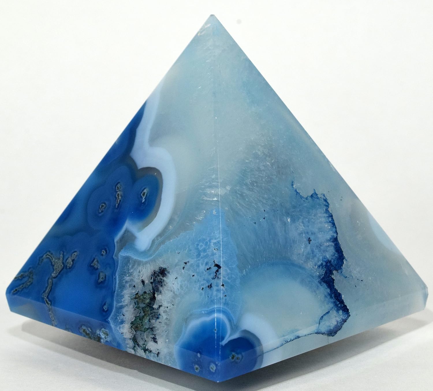 HC Set Dyed Blue Agate Pyramid and Clear Quartz Cabochon
