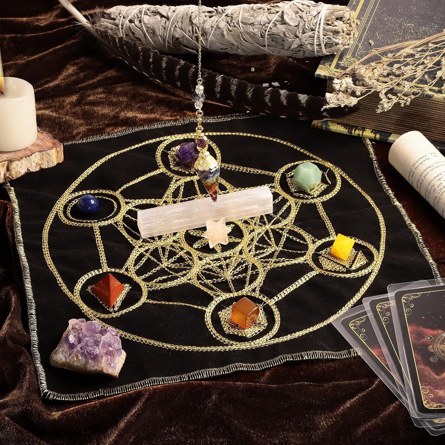 Rockcloud Energy Mat with Amethyst for Meditation and Chakra Balancing