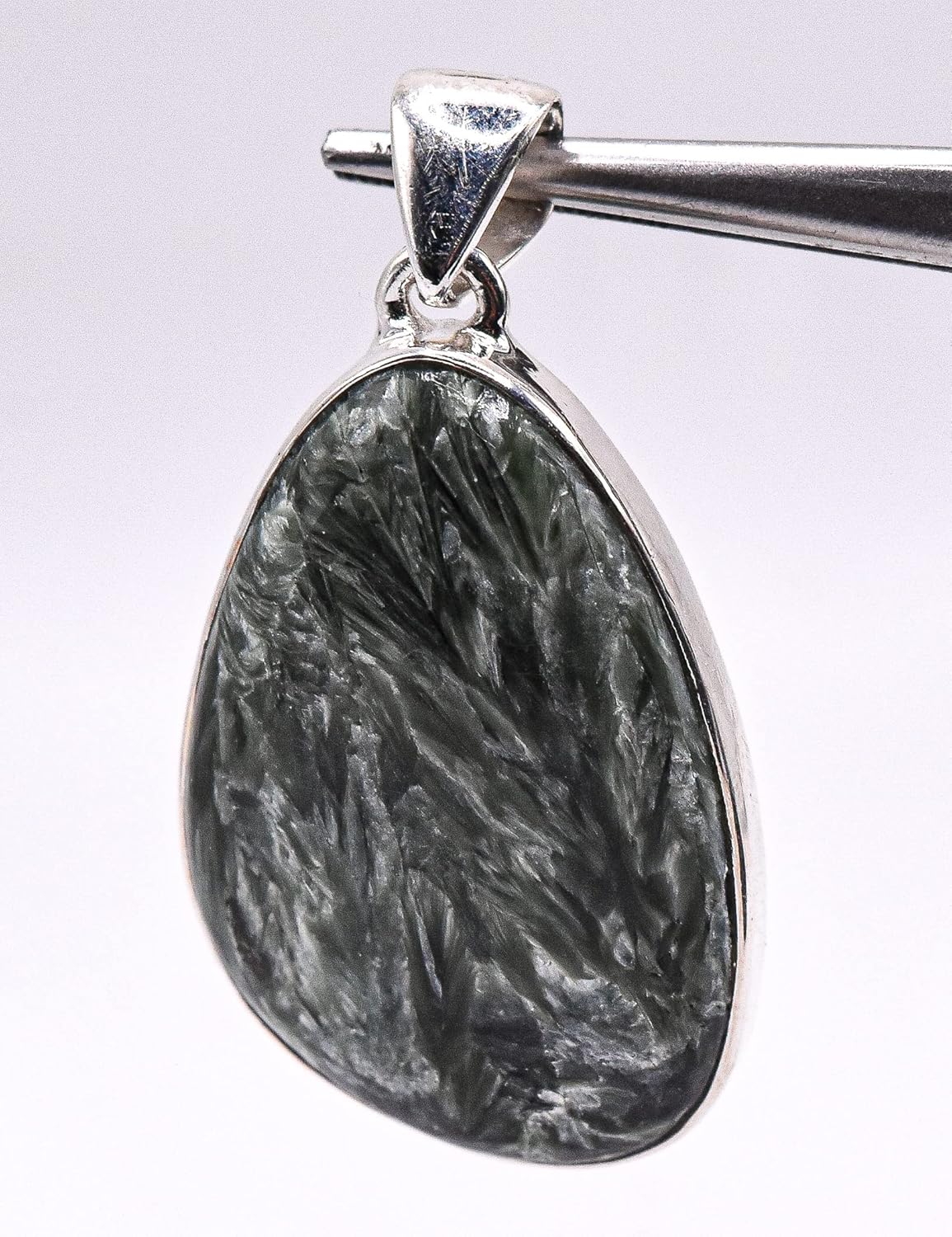 35mm Green Clinochlore Seraphinite Pendant in Sterling Silver