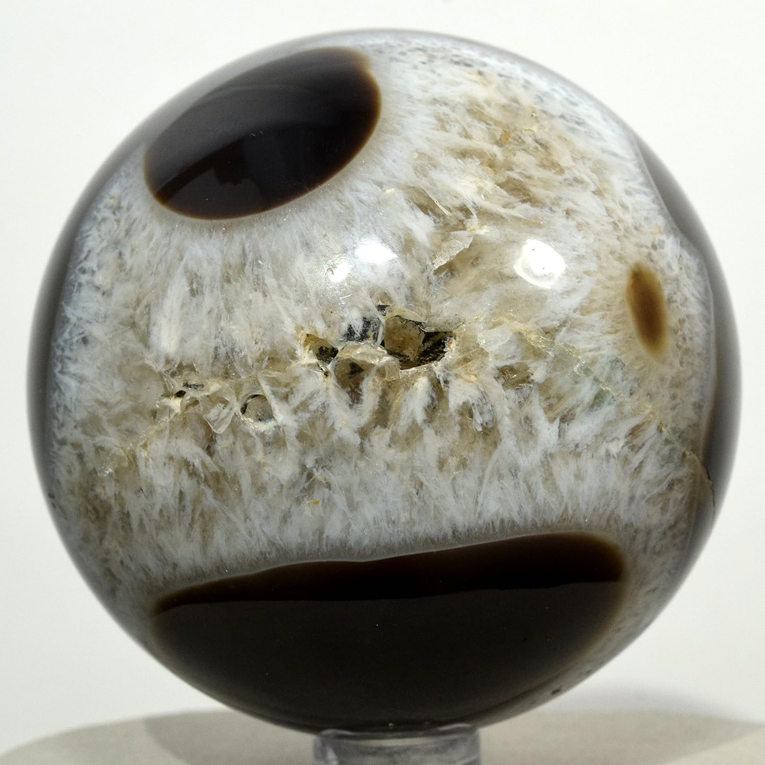 HQRP 67mm White Black Agate Sphere Decor Stone with Stand