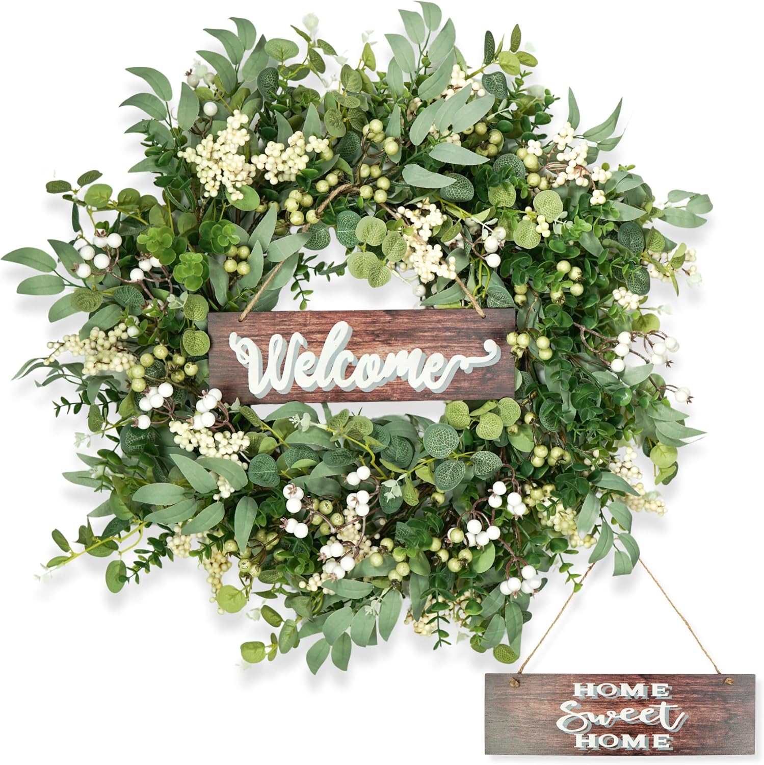 Artificial Eucalyptus Wreath with Berries 24 Inches