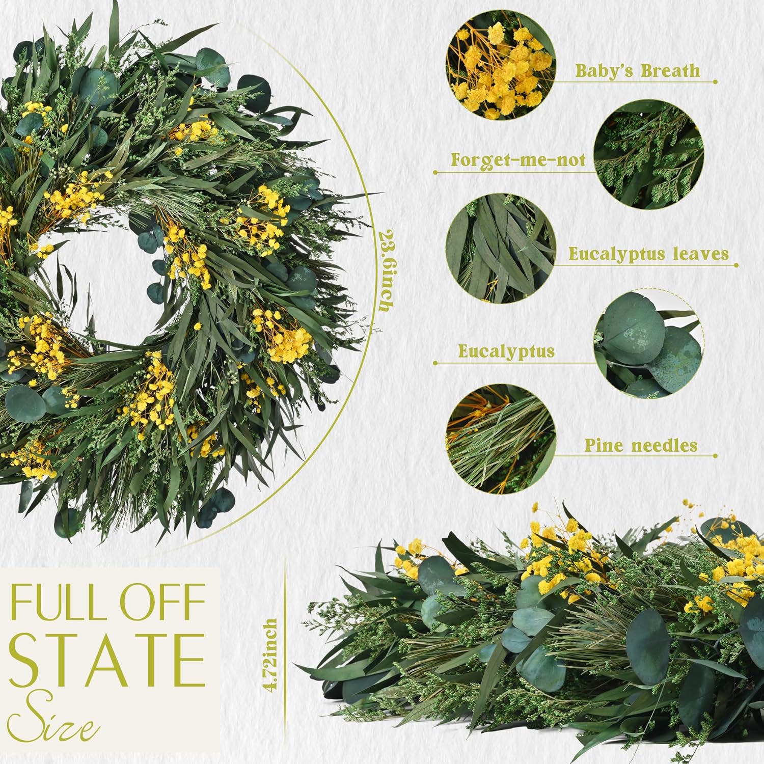 Handmade Dried Flower Wreath 24 Inch for Front Door Entryway