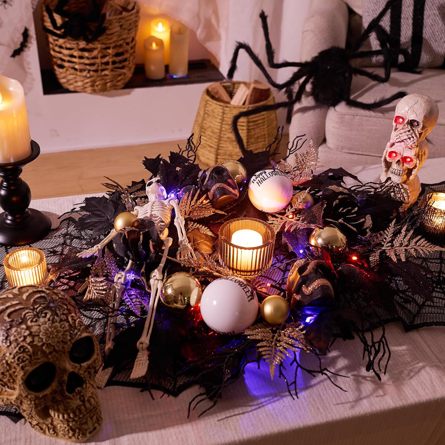 DecorbyHannah Collapsible Halloween Door Wreath with LED Light