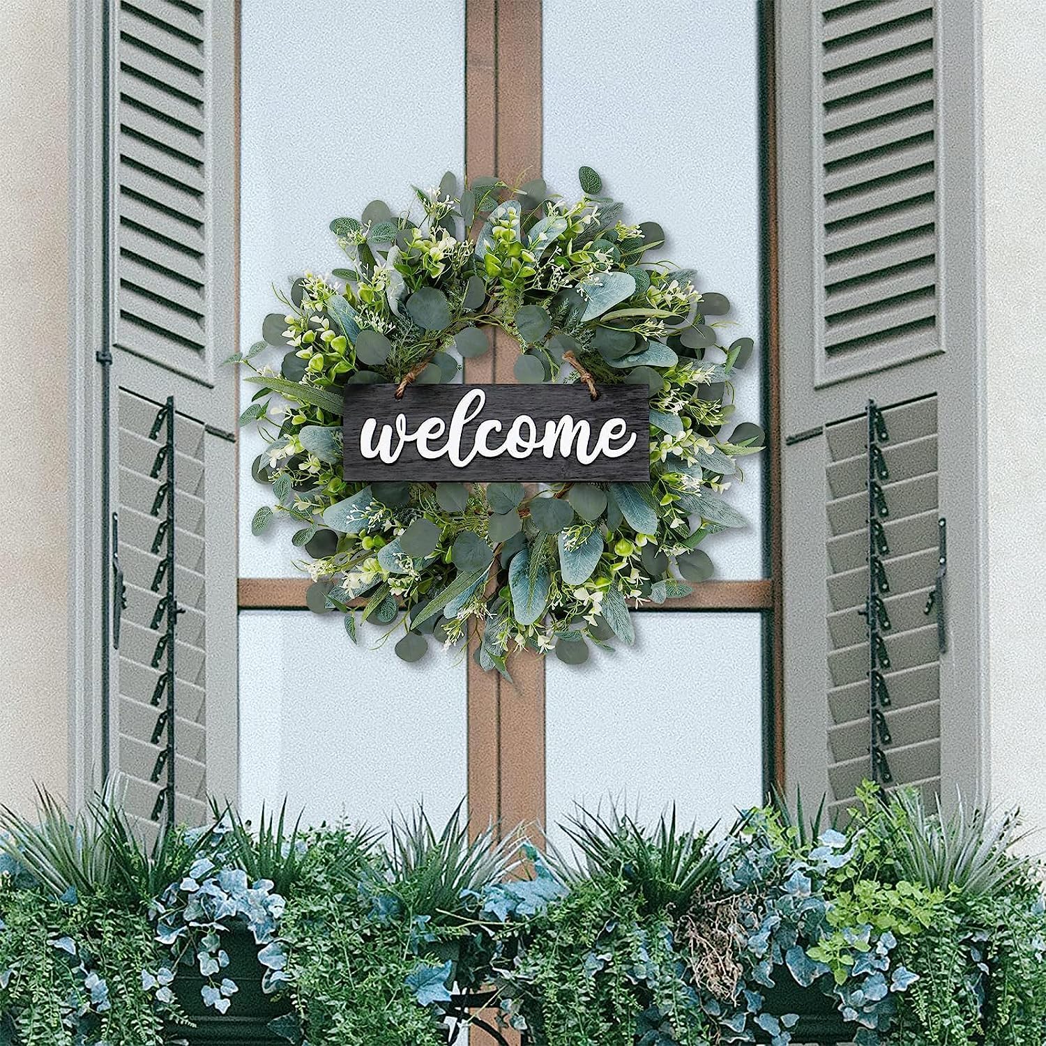 Dremisland Green Eucalyptus Wreath with Welcome Sign