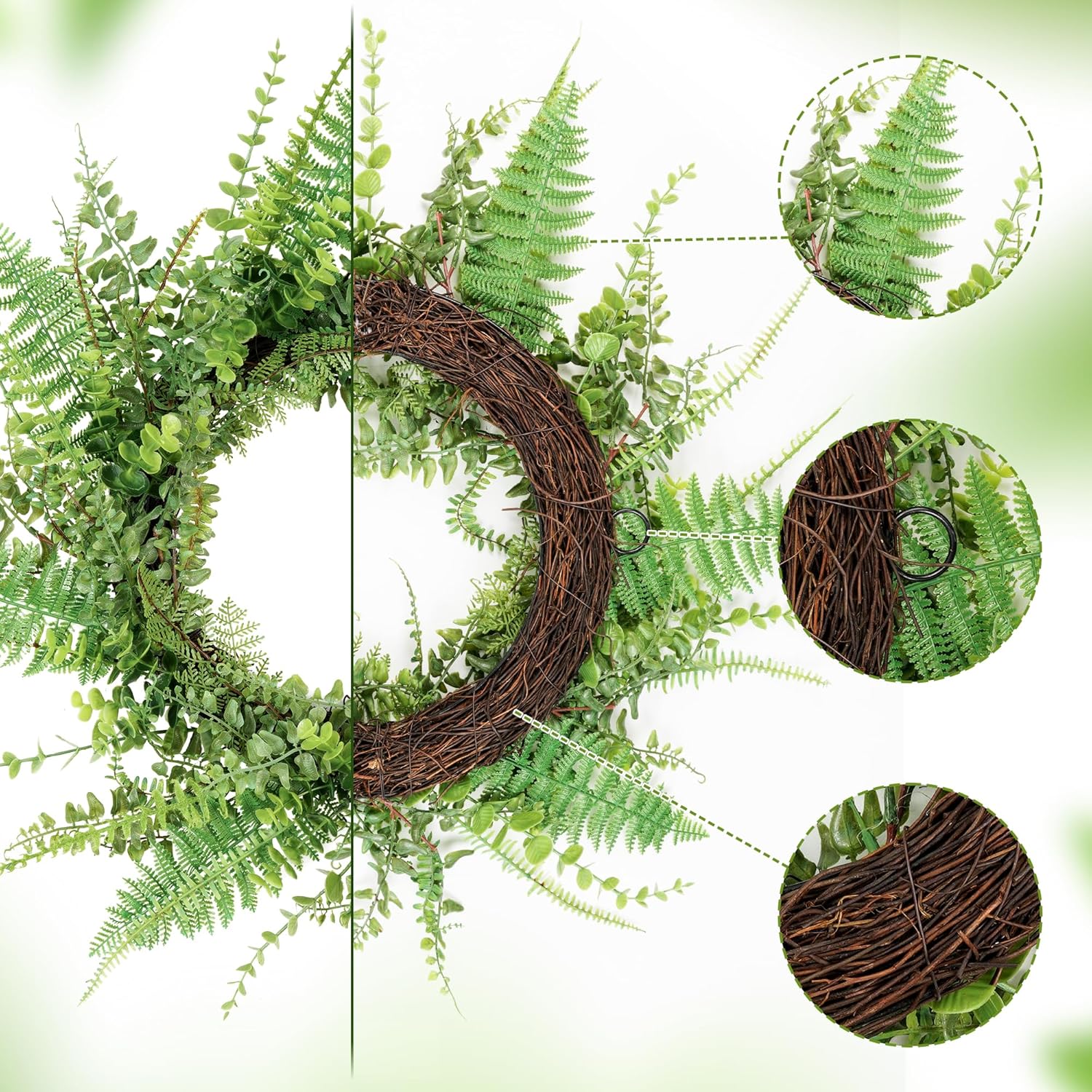 Handmade 26 Inch Fern Wreath for Front Door