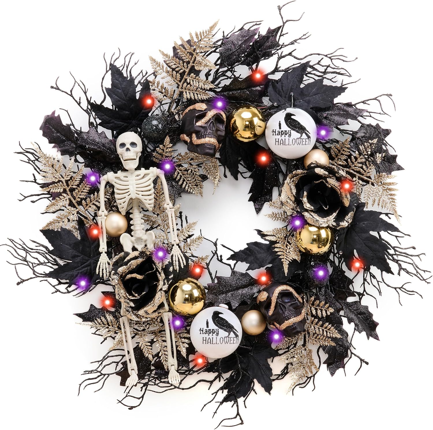 DecorbyHannah Collapsible Halloween Door Wreath with LED Light