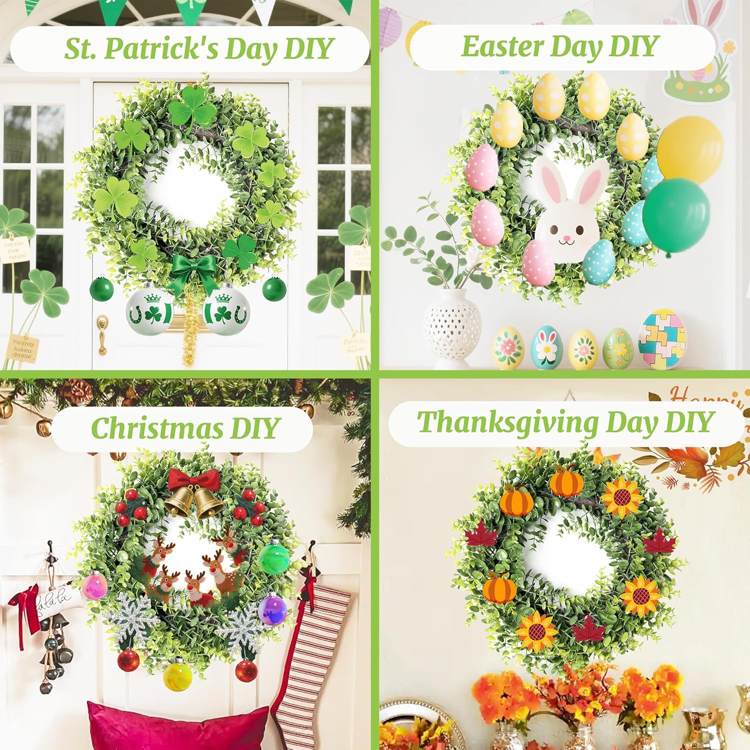 Artificial Green Boxwood Wreath with Buffalo Plaid Bow and LED Lights