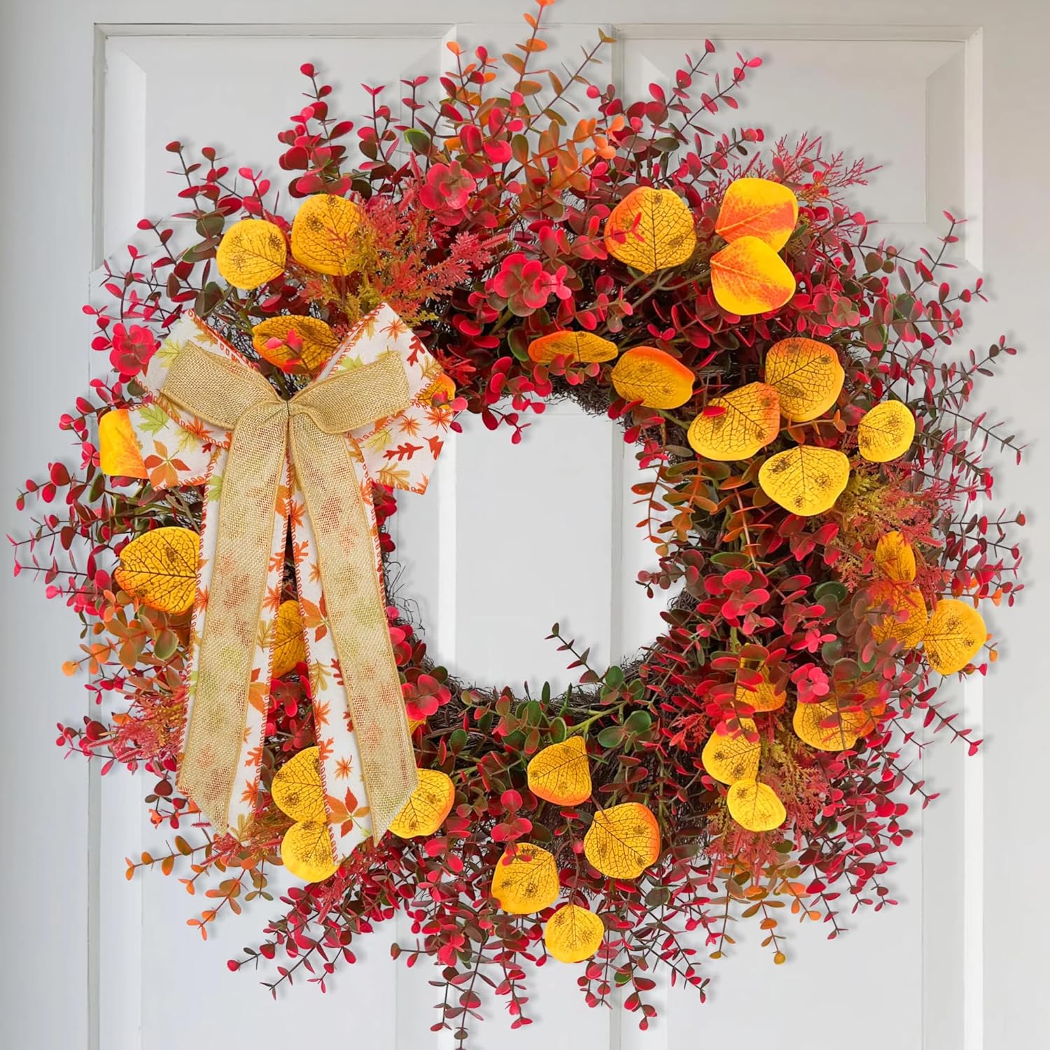 CYANBLOOM 24 Inch Fall Wreath with Maple Bow