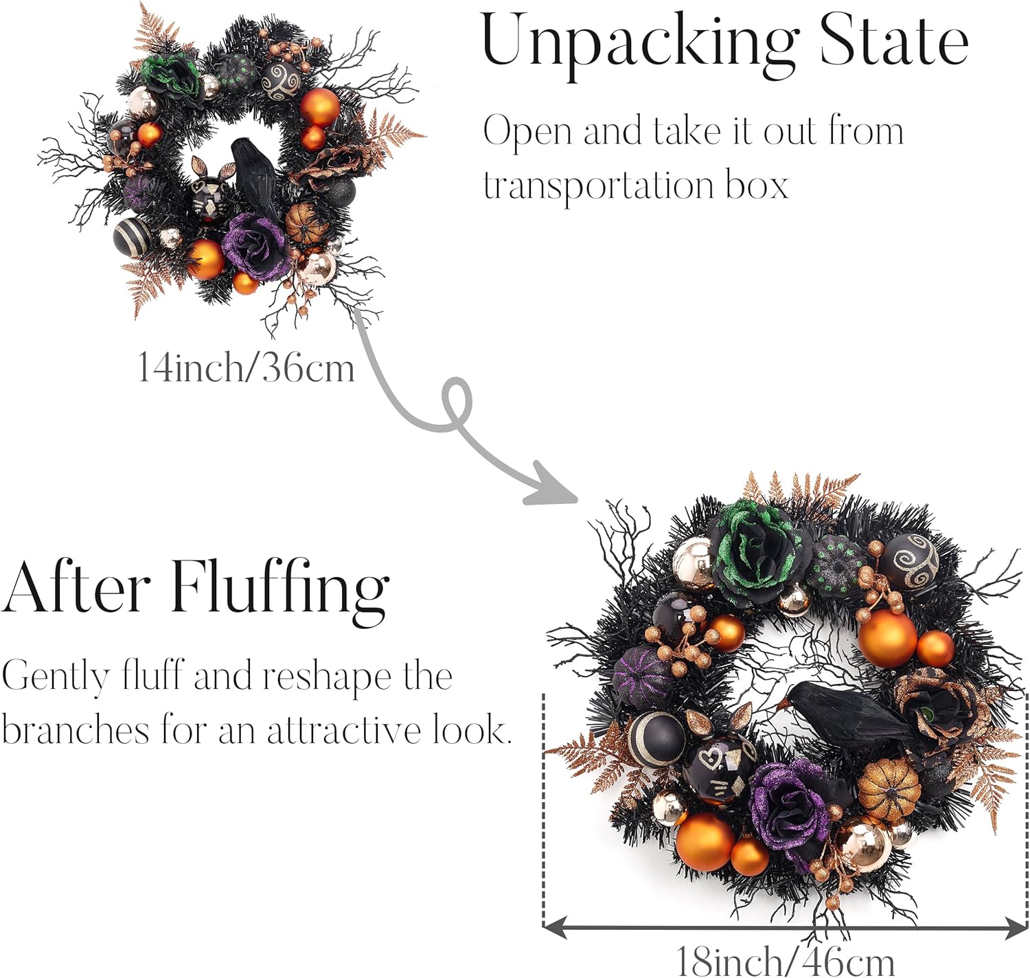 Valery Madelyn 18 Inch Halloween Wreath with Lights for Front Door