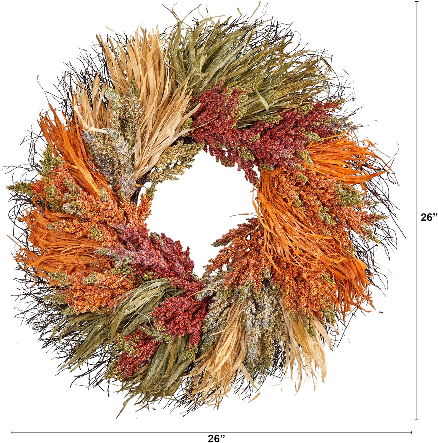 Nearly Natural 26-Inch Fall Sorghum Artificial Wreath