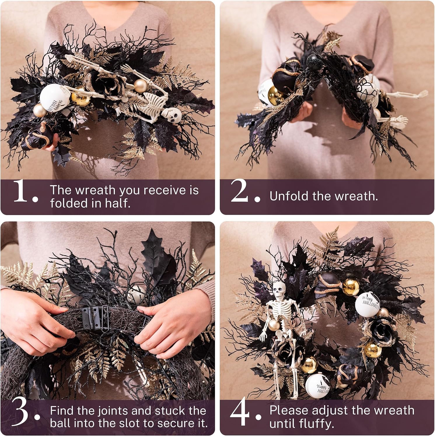 DecorbyHannah Collapsible Halloween Door Wreath with LED Light