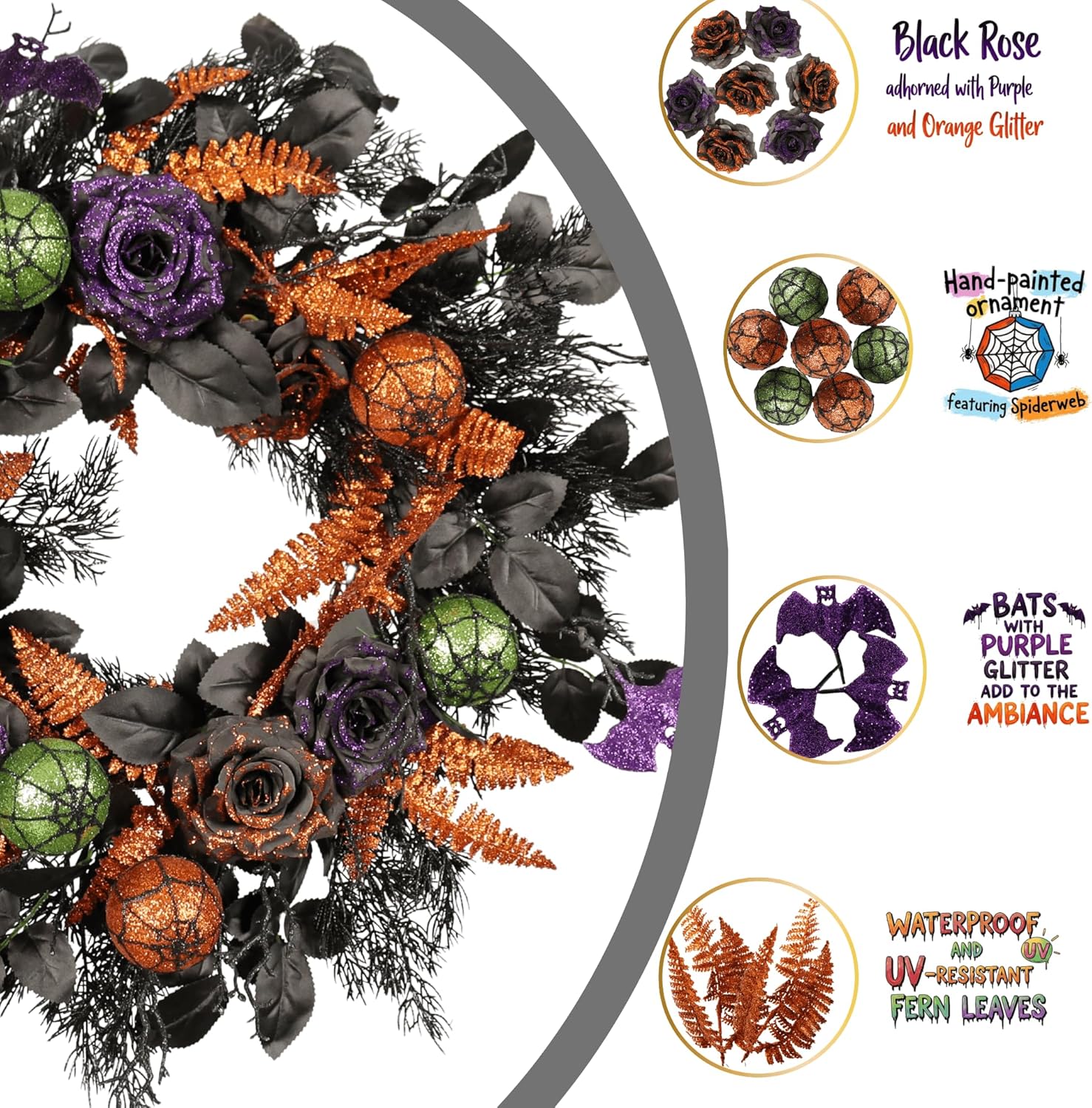 Pudate 22 Inch Halloween Wreath for Front Door
