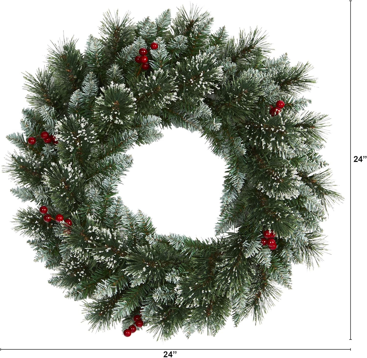 Nearly Natural 24-Inch Frosted Wreath with LED Lights and Berries