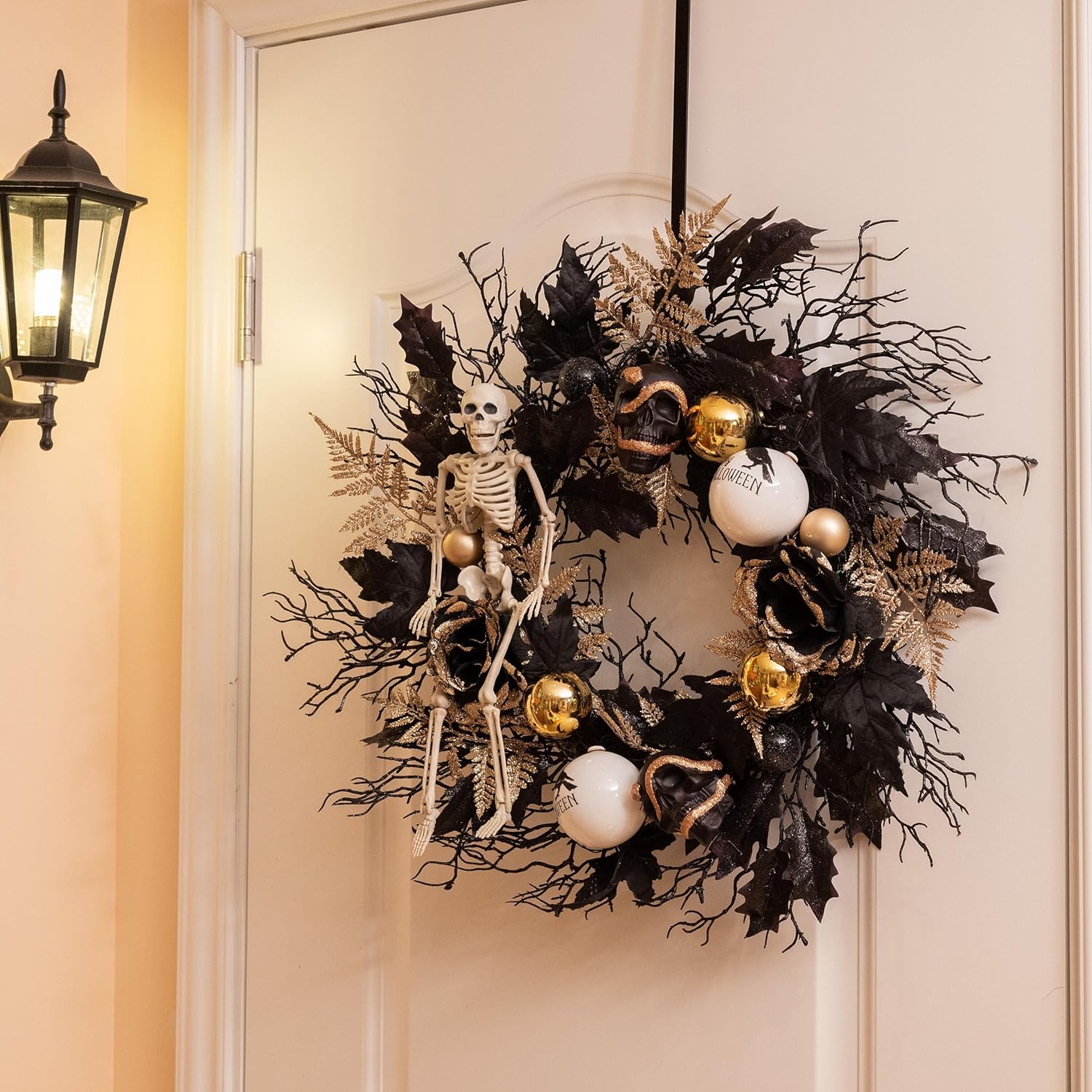 DecorbyHannah Collapsible Halloween Door Wreath with LED Light