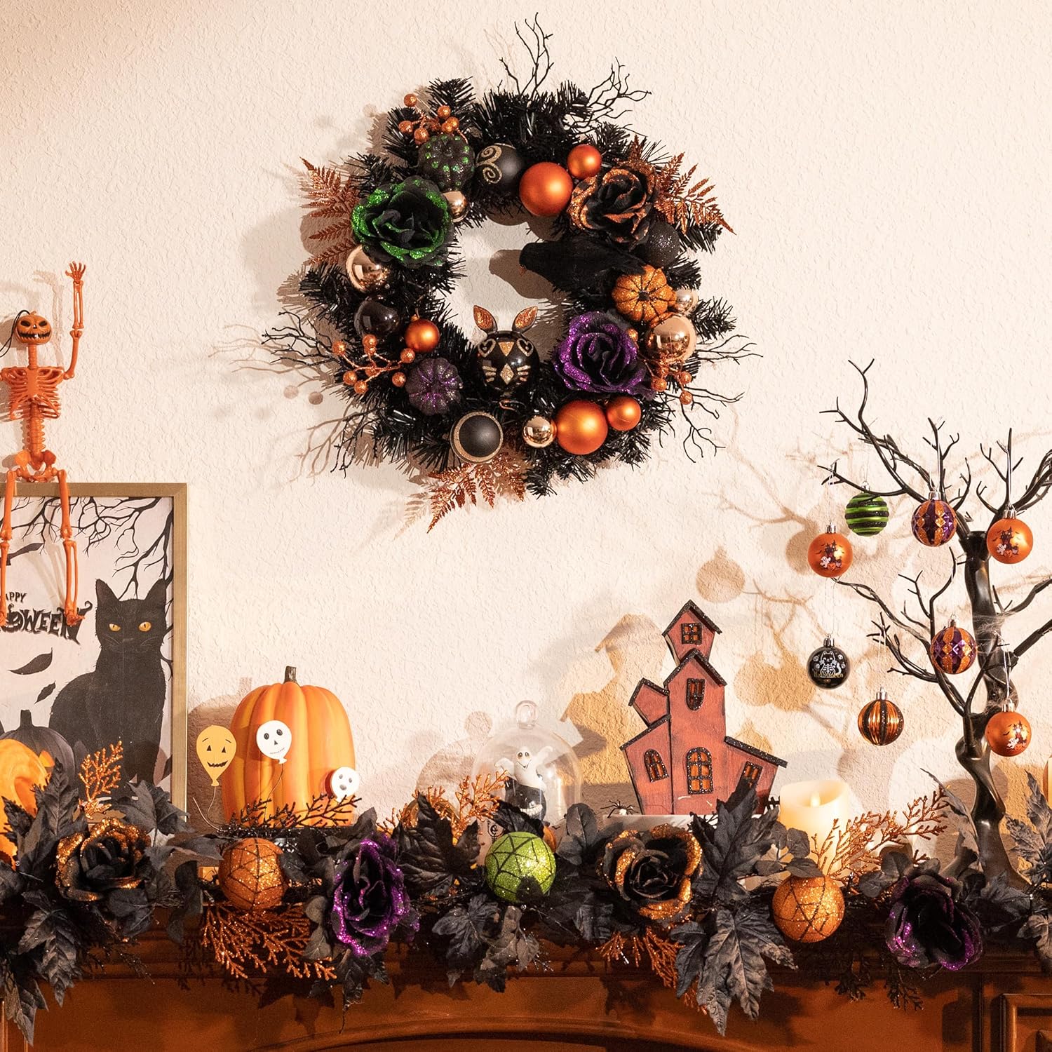 Valery Madelyn 18 Inch Halloween Wreath with Lights for Front Door