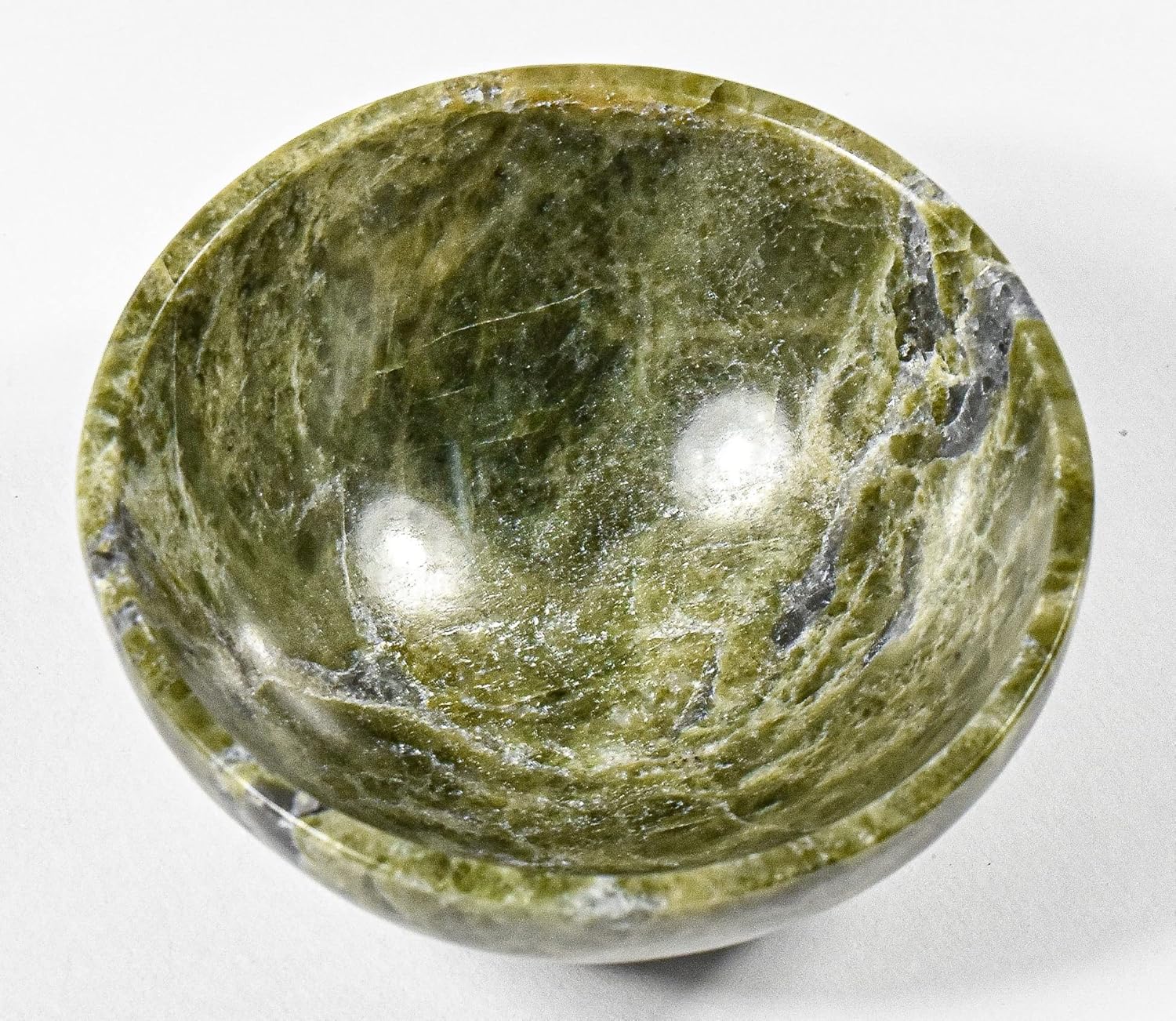 HQRP 75mm Green Vesuvianite Gemstone Bowl with Inclusions