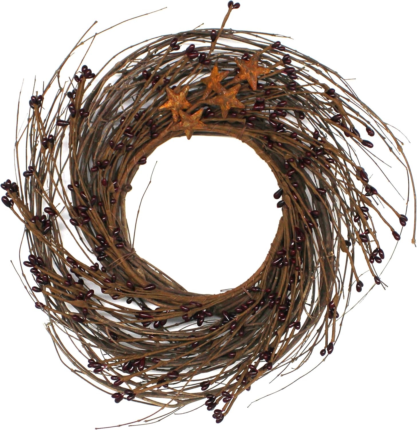 Primitives Rustic Wreath with Barn Stars 12 Inch Burgundy