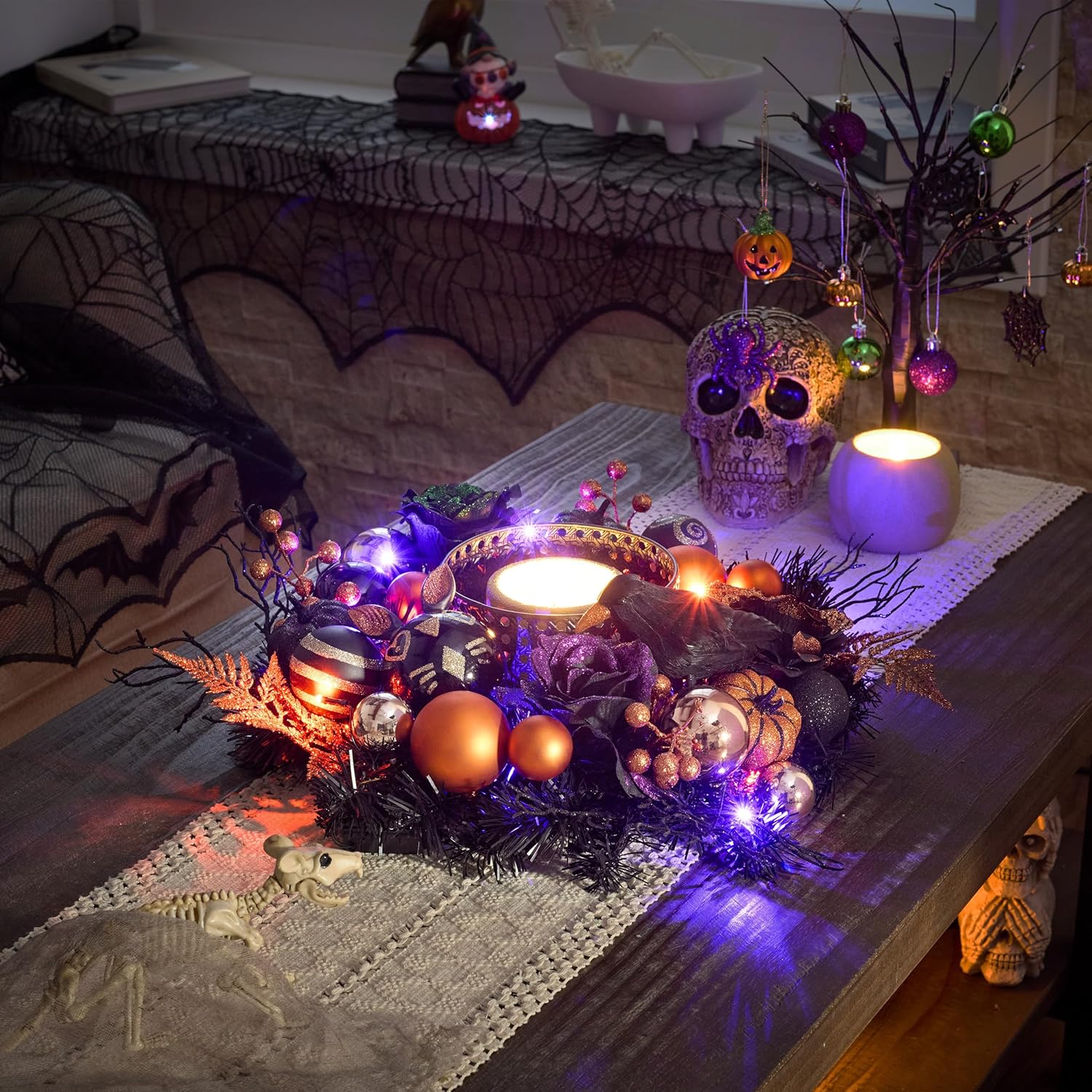 Valery Madelyn 18 Inch Halloween Wreath with Lights for Front Door