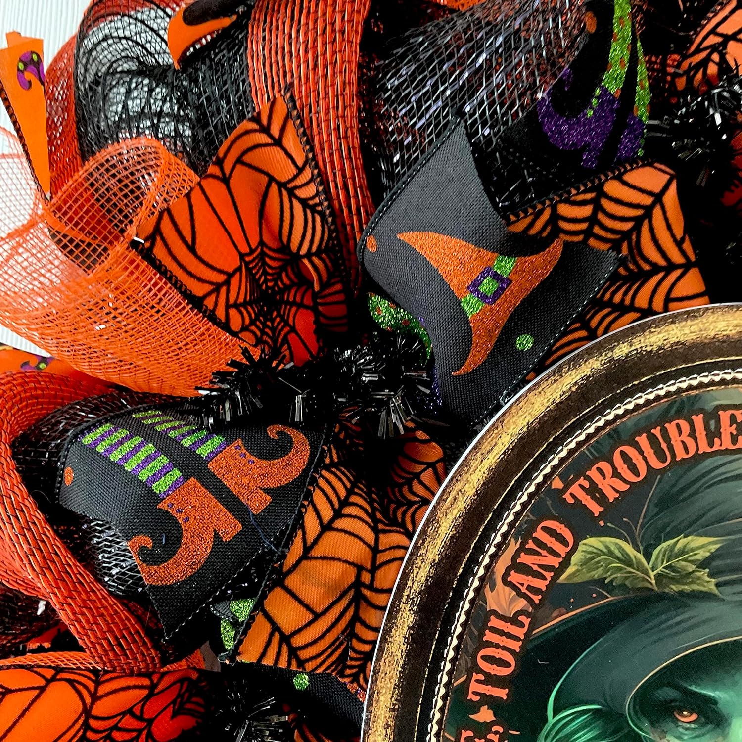Double Double Toil and Trouble Witch Halloween Mesh Wreath