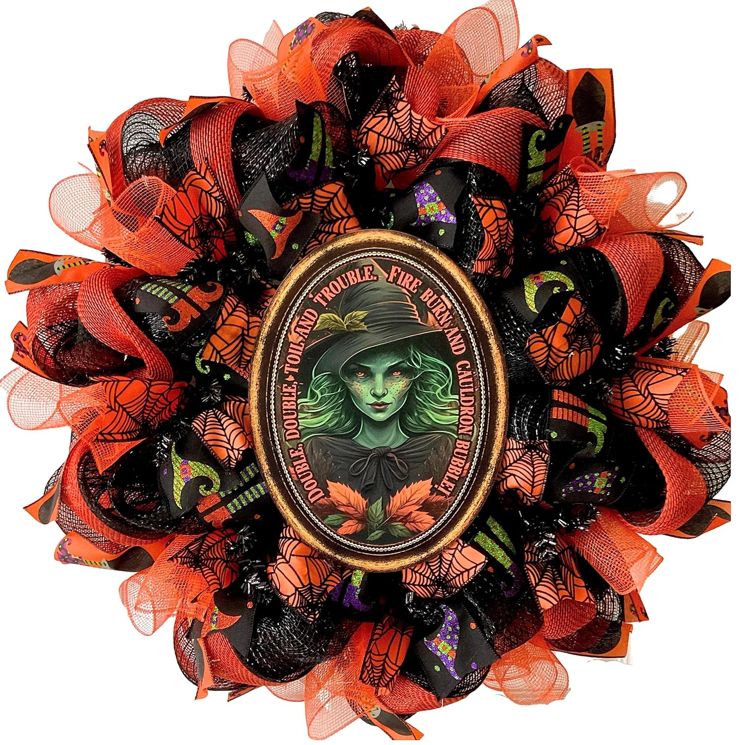 Double Double Toil and Trouble Witch Halloween Mesh Wreath